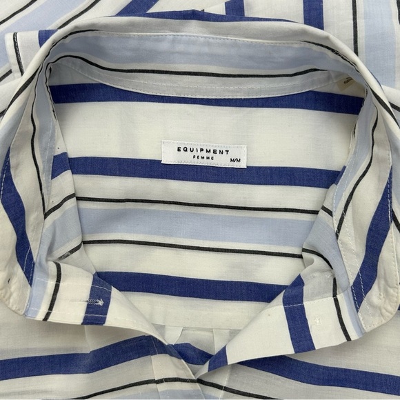 Equipment Femme Blue White Striped Cotton Button Down Shirt Classic Workwear S - Picture 5 of 11